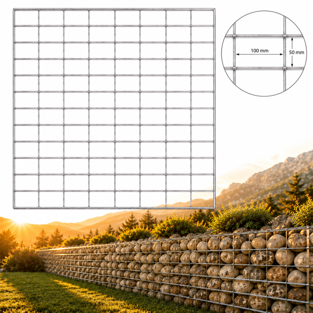 Gabionengitter H/V 0,5 x 0,5 m, Masche 50 x 100 mm
