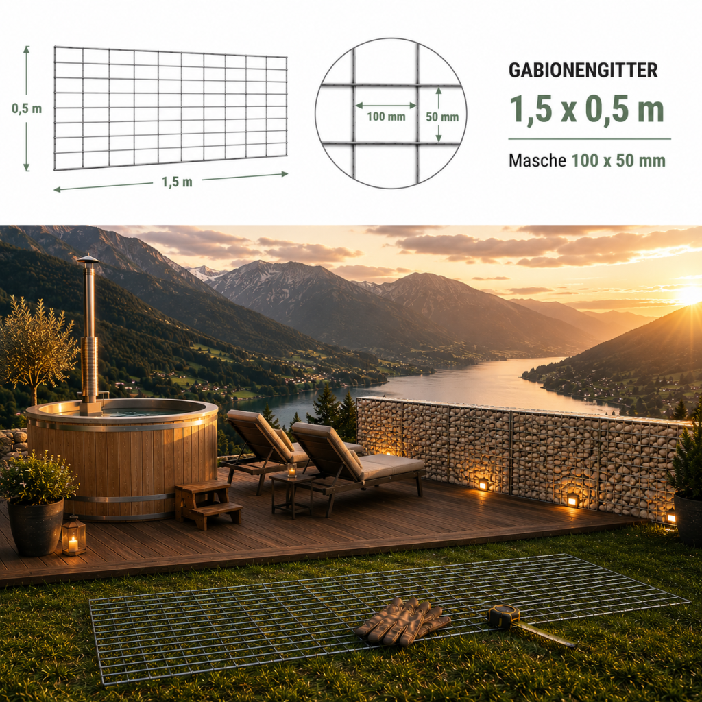 Gabionengitter H 1,5 x 0,5 m — verzinktes Gitter für Gabionen