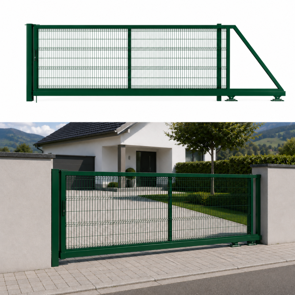 Selbsttragendes Schiebetor 4000 mm mit 2D-Füllpaneel