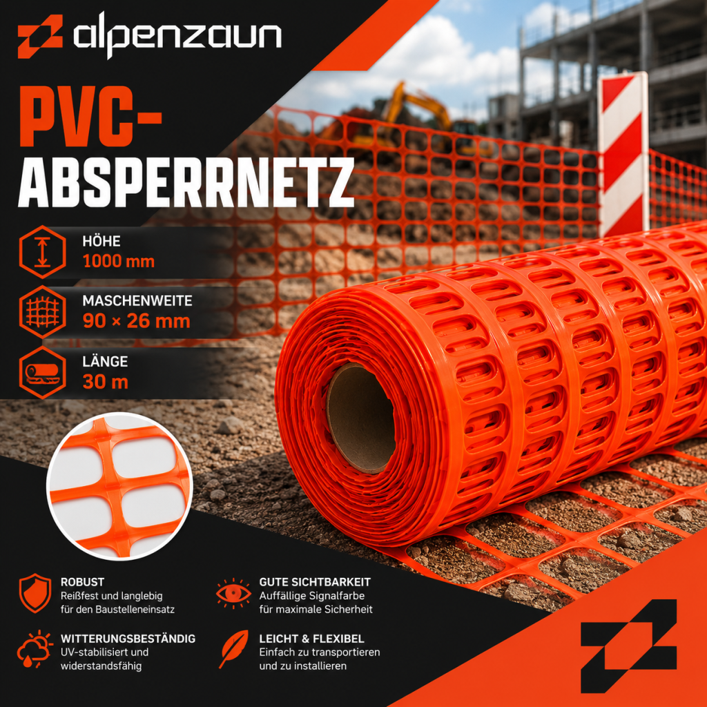 PVC-Barrierenetz 1000 mm — robustes Absperrnetz für Baustellen und Events