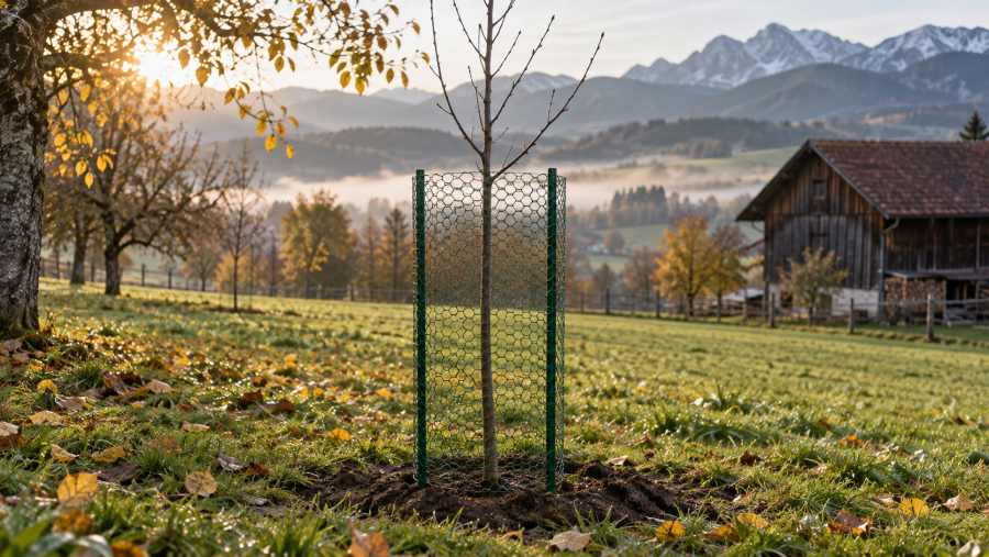 Baumschutz im Herbst: Junge Obstbäume gegen Verbiss und Wühlmäuse sichern