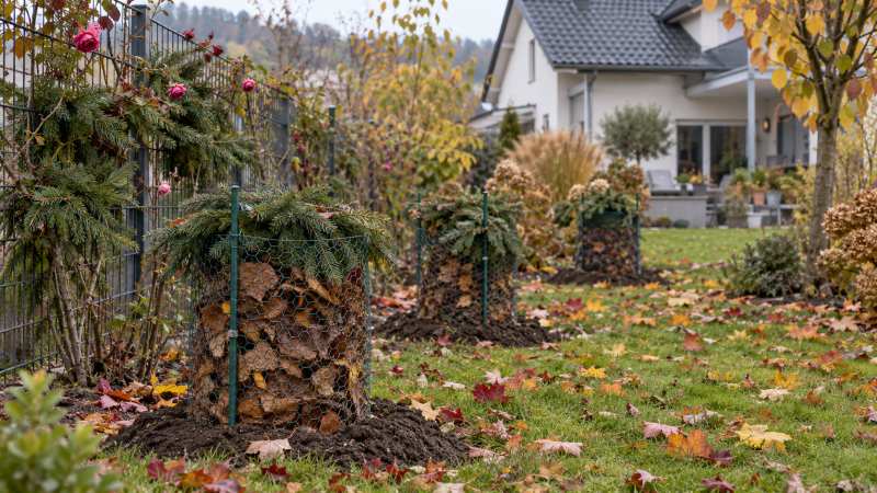 Winterschutz für Rosen: Drahtkorb mit Laub richtig bauen